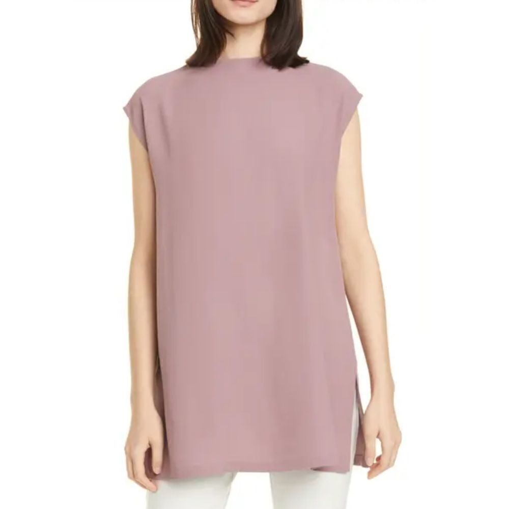Eileen Fisher Funnel Neck Silk Box Top Tunic